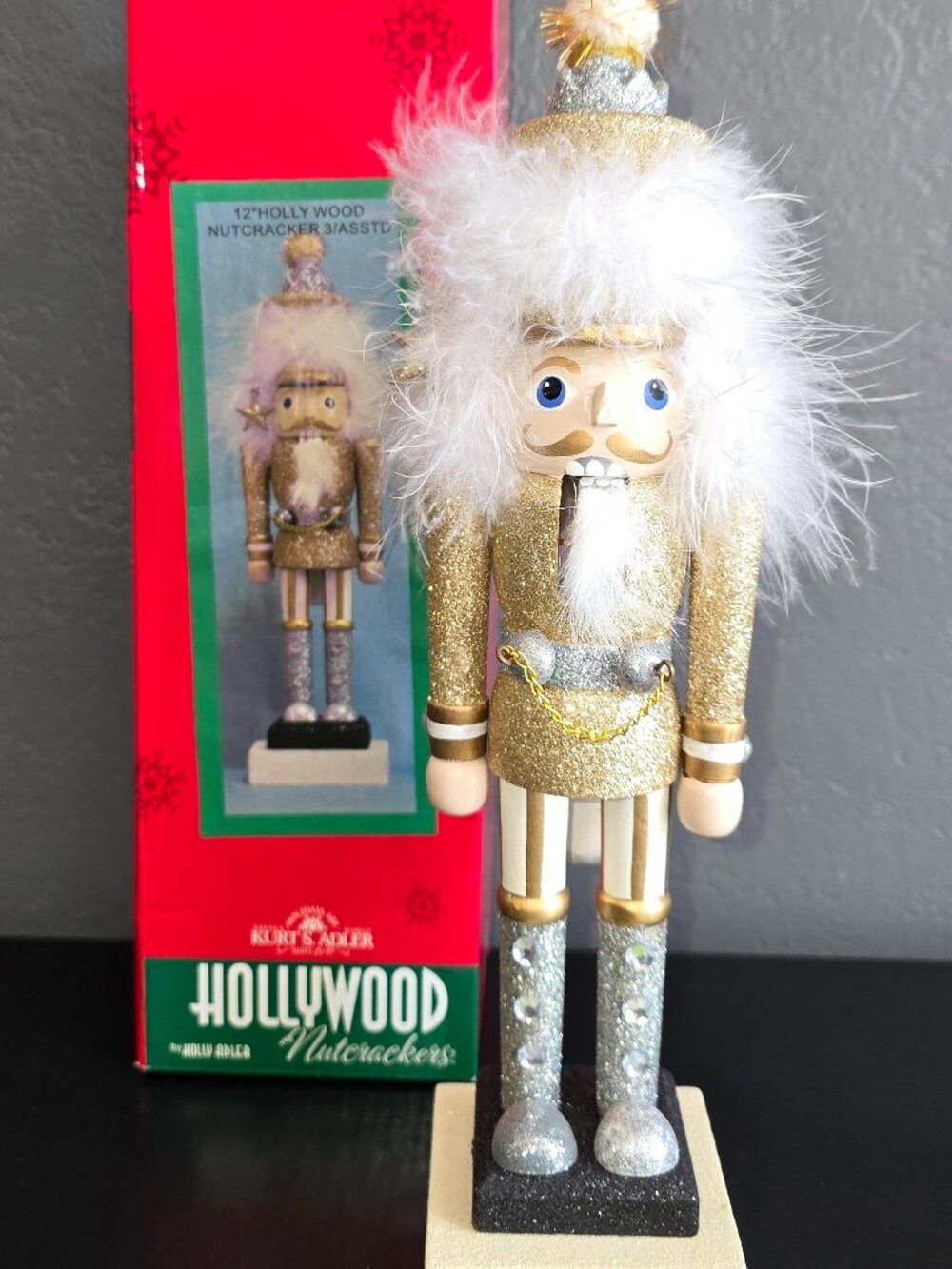 Kurt Adler Hollywood Nutcracker Soldier Holly Adler 12" Gold Glitter w/ Box